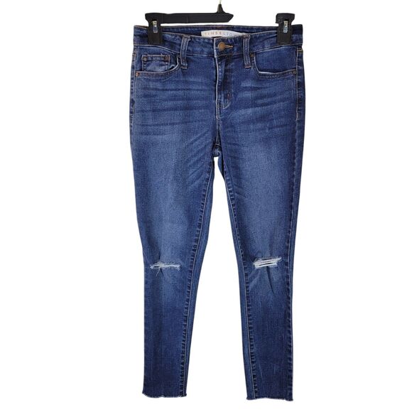 Tinseltown Womens Size 3 Blue Solid Knee Ripped Skinny Jeans - Picture 9 of 11